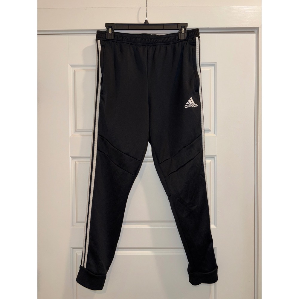 Adidas Aeroready Black Track Pants White 3-Stripe Tapered Joggers Mens Large